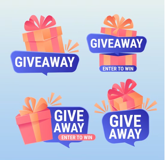 4 prizes, advertising a giveaway